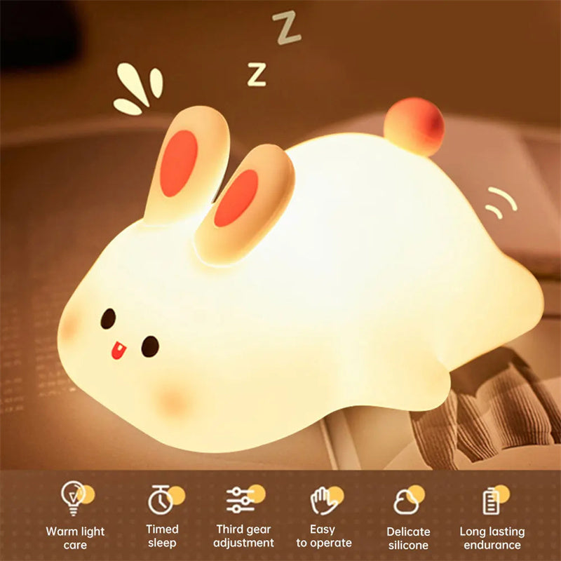 Cute LED Night Light Touch Sensor Cartoon Kid's Nightlights Big Face Rabbit Silicone Night Light Christmas Gift Bedside Lamp Home Decor Gadget Sphere