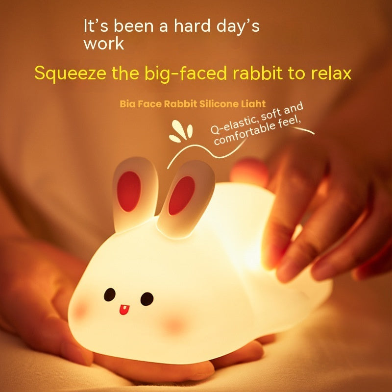 Cute LED Night Light Touch Sensor Cartoon Kid's Nightlights Big Face Rabbit Silicone Night Light Christmas Gift Bedside Lamp Home Decor Gadget Sphere
