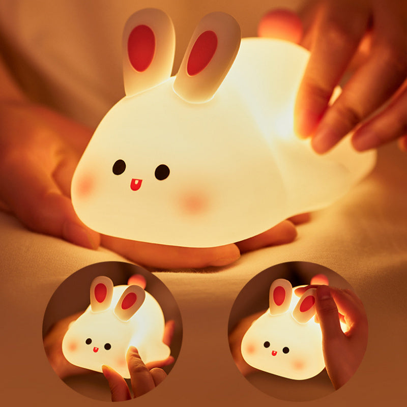 Cute LED Night Light Touch Sensor Cartoon Kid's Nightlights Big Face Rabbit Silicone Night Light Christmas Gift Bedside Lamp Home Decor Gadget Sphere