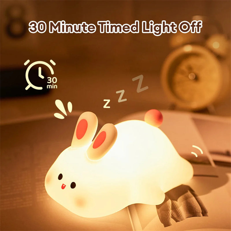 Cute LED Night Light Touch Sensor Cartoon Kid's Nightlights Big Face Rabbit Silicone Night Light Christmas Gift Bedside Lamp Home Decor Gadget Sphere