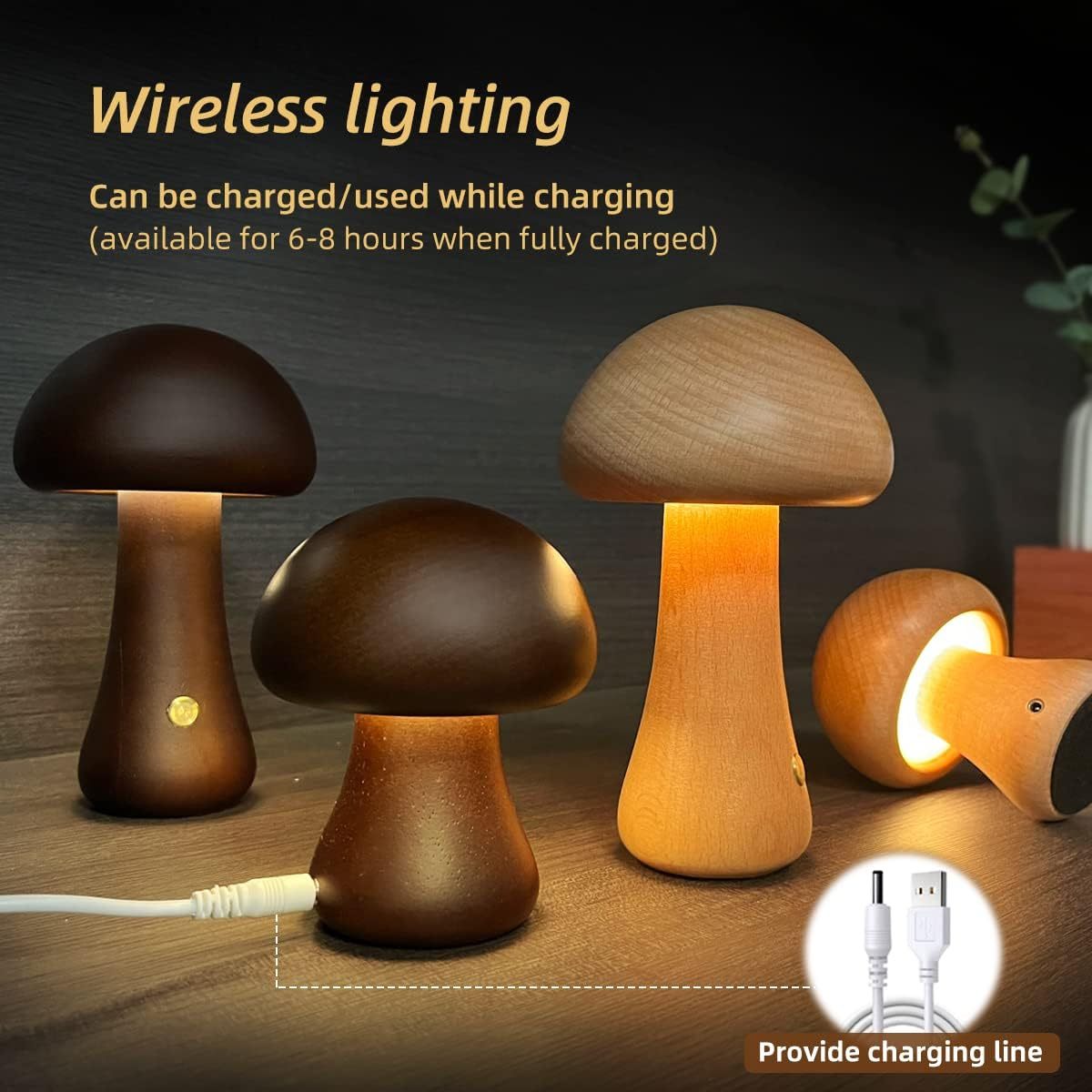 INS Wooden Cute Mushroom LED Night Light With Touch Switch Gadget Sphere