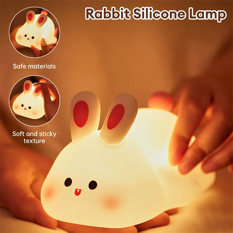 Cute LED Night Light Touch Sensor Cartoon Kid's Nightlights Big Face Rabbit Silicone Night Light Christmas Gift Bedside Lamp Home Decor Gadget Sphere