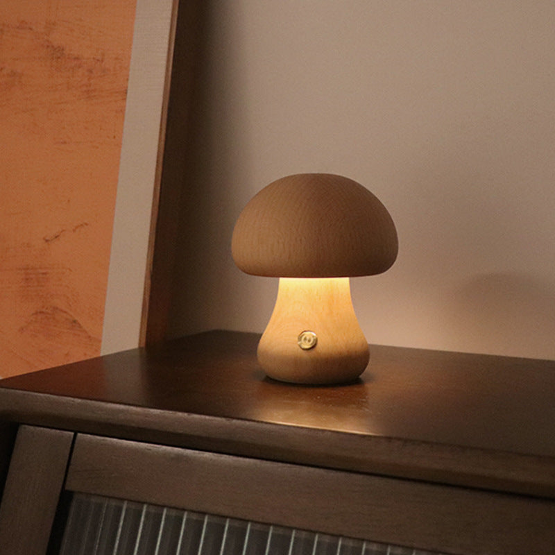INS Wooden Cute Mushroom LED Night Light With Touch Switch Gadget Sphere