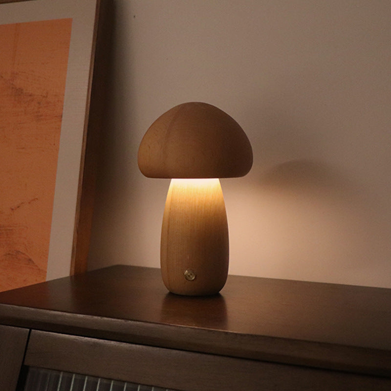 INS Wooden Cute Mushroom LED Night Light With Touch Switch Gadget Sphere