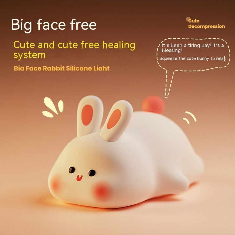 Cute LED Night Light Touch Sensor Cartoon Kid's Nightlights Big Face Rabbit Silicone Night Light Christmas Gift Bedside Lamp Home Decor Gadget Sphere