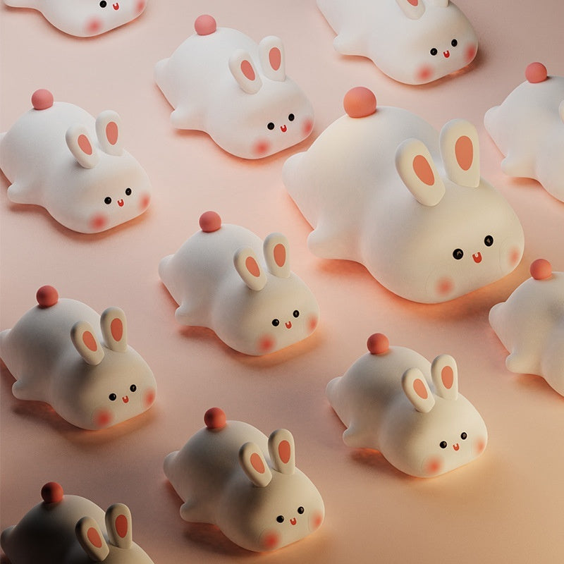Cute LED Night Light Touch Sensor Cartoon Kid's Nightlights Big Face Rabbit Silicone Night Light Christmas Gift Bedside Lamp Home Decor Gadget Sphere