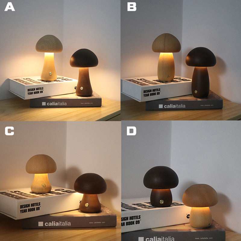 INS Wooden Cute Mushroom LED Night Light With Touch Switch Gadget Sphere