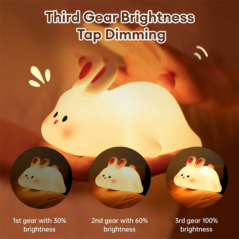 Cute LED Night Light Touch Sensor Cartoon Kid's Nightlights Big Face Rabbit Silicone Night Light Christmas Gift Bedside Lamp Home Decor Gadget Sphere