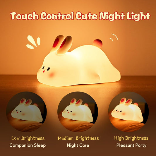 Cute LED Night Light Touch Sensor Cartoon Kid's Nightlights Big Face Rabbit Silicone Night Light Christmas Gift Bedside Lamp Home Decor Gadget Sphere