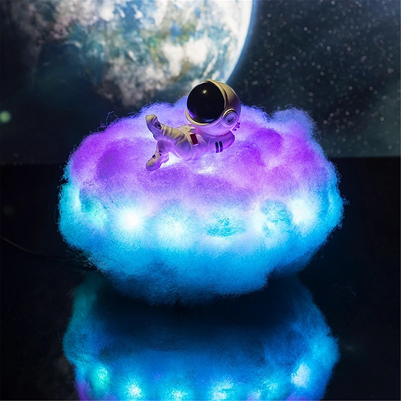 LED Colorful Clouds Astronaut Lamp With Rainbow Effect As Children's Night Light Kids Bedroom Night Lamp Decor Home Moon Lamp Gadget Sphere