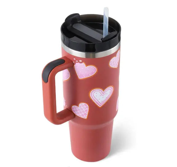 40 Oz Tumbler With Handle Straw Insulated, Stainless Steel Spill Proof Vacuum Coffee Cup Tumbler With Lid Tapered Mug Gifts For Valentine Lover Suitable For Car Gym Office Travel Gadget Sphere