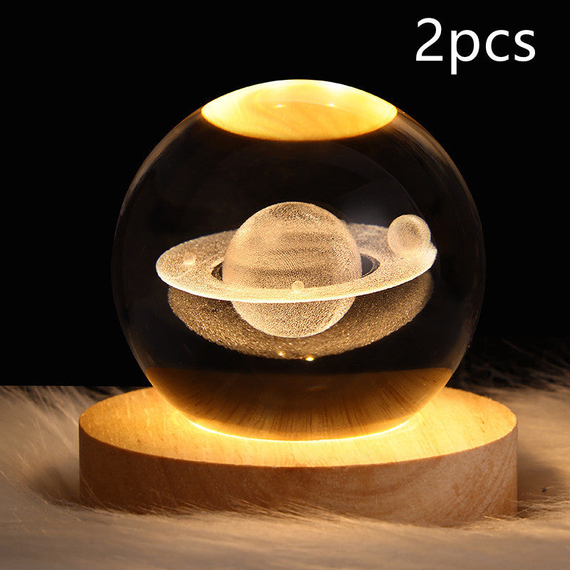 LED Night Light Galaxy Crystal Ball Table Lamp 3D Planet Moon Lamp Bedroom Home Decor For Kids Party Children Birthday Gifts Gadget Sphere