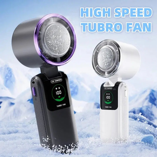 New Ice Pack High-Speed Handheld Eletirc Fan Speed Adjustable Folding Mini Fan Portable Outdoor Hanging Neck Small Fan Gadget Sphere