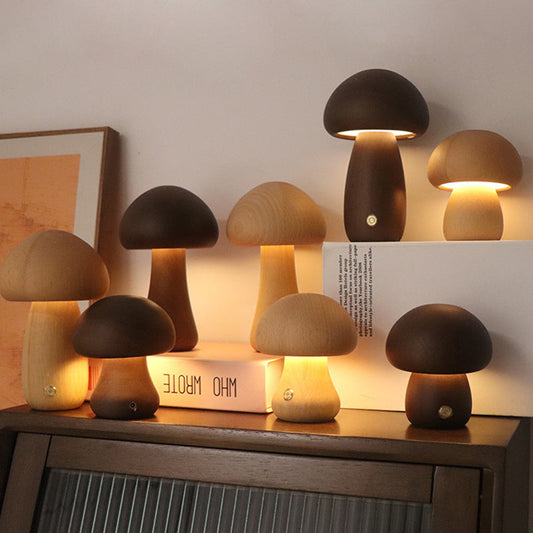 INS Wooden Cute Mushroom LED Night Light With Touch Switch Gadget Sphere