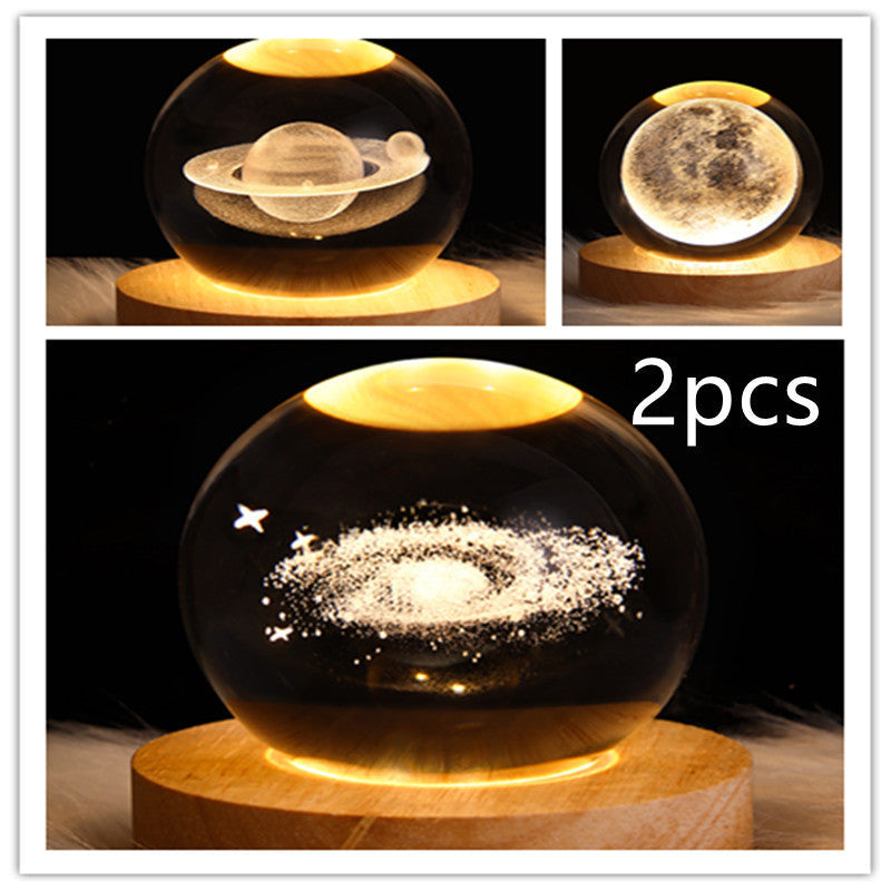 LED Night Light Galaxy Crystal Ball Table Lamp 3D Planet Moon Lamp Bedroom Home Decor For Kids Party Children Birthday Gifts Gadget Sphere