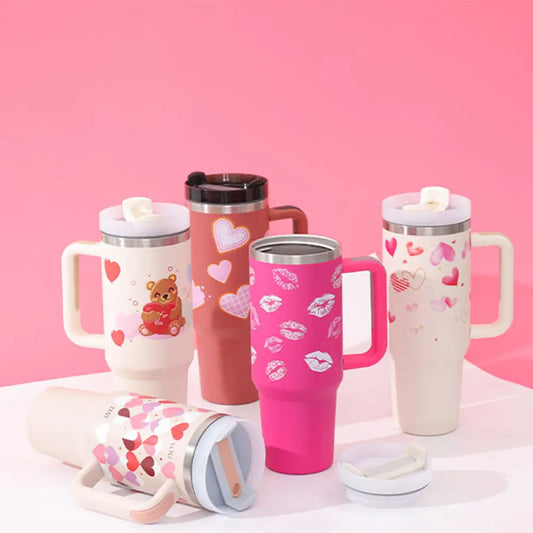 40 Oz Tumbler With Handle Straw Insulated, Stainless Steel Spill Proof Vacuum Coffee Cup Tumbler With Lid Tapered Mug Gifts For Valentine Lover Suitable For Car Gym Office Travel Gadget Sphere