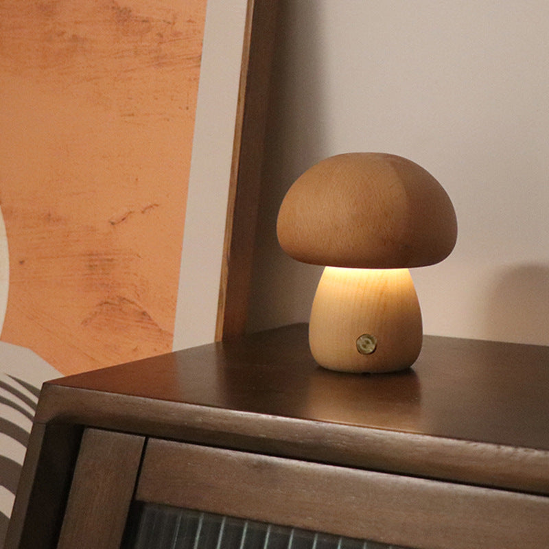 INS Wooden Cute Mushroom LED Night Light With Touch Switch Gadget Sphere